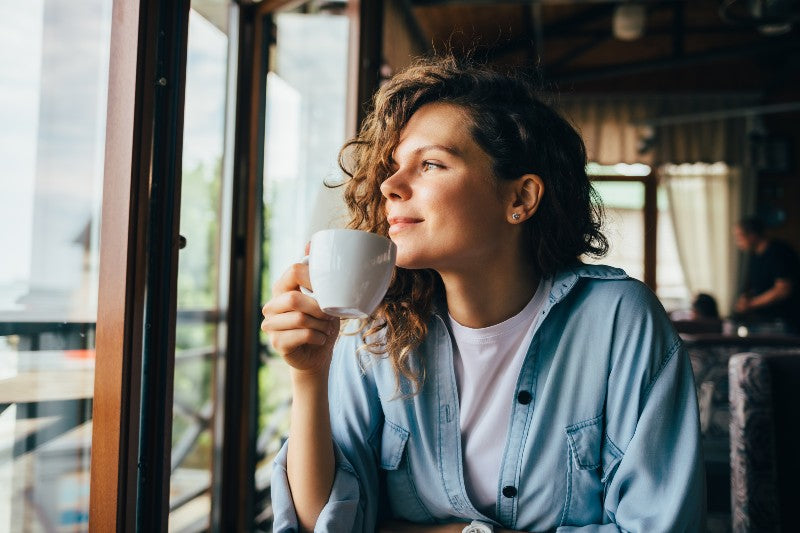 Enjoying a cup of mushroom coffee